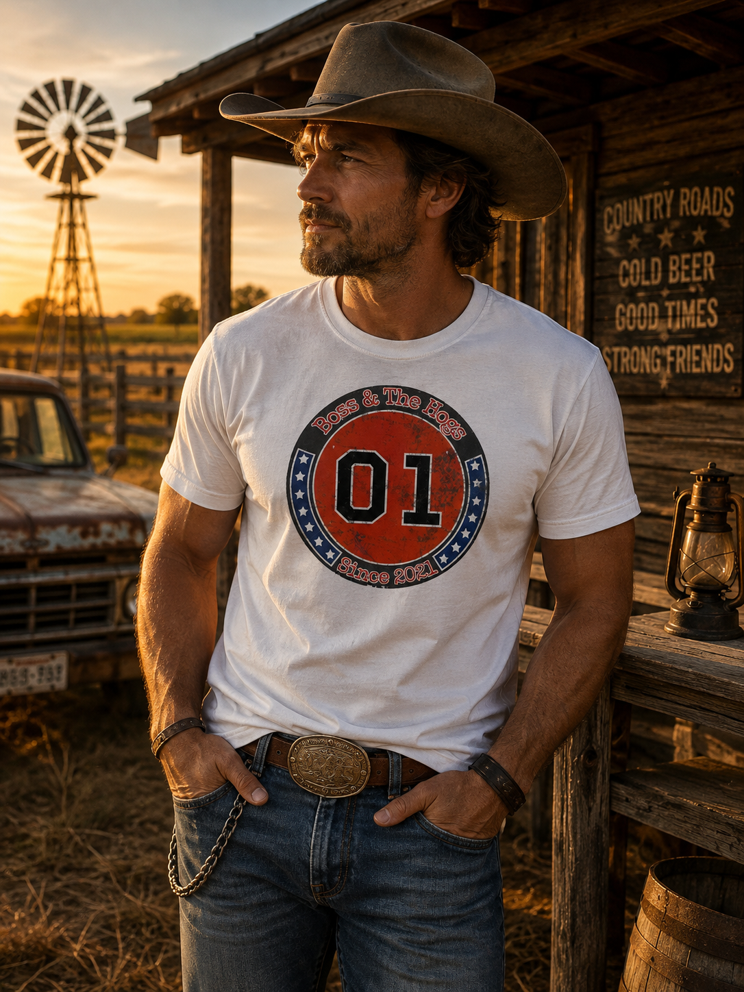 Boss & the Hogs "01" white t-shirt