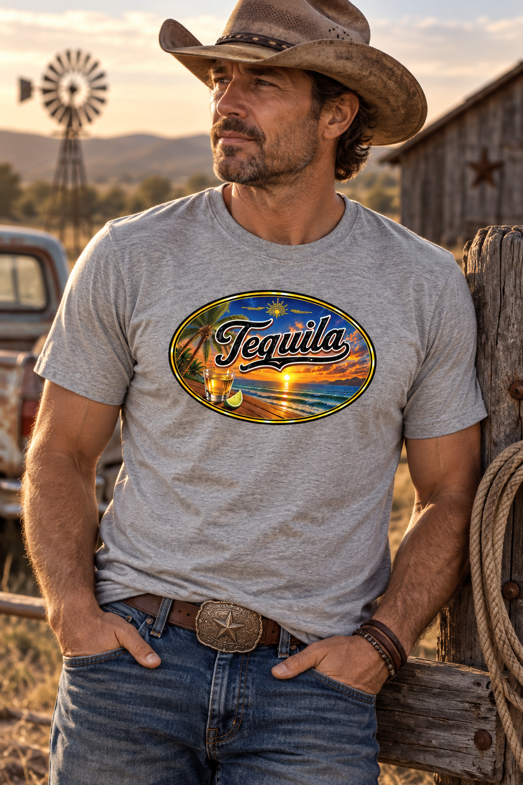 The "Tequila Sunrise" grey t-shirt