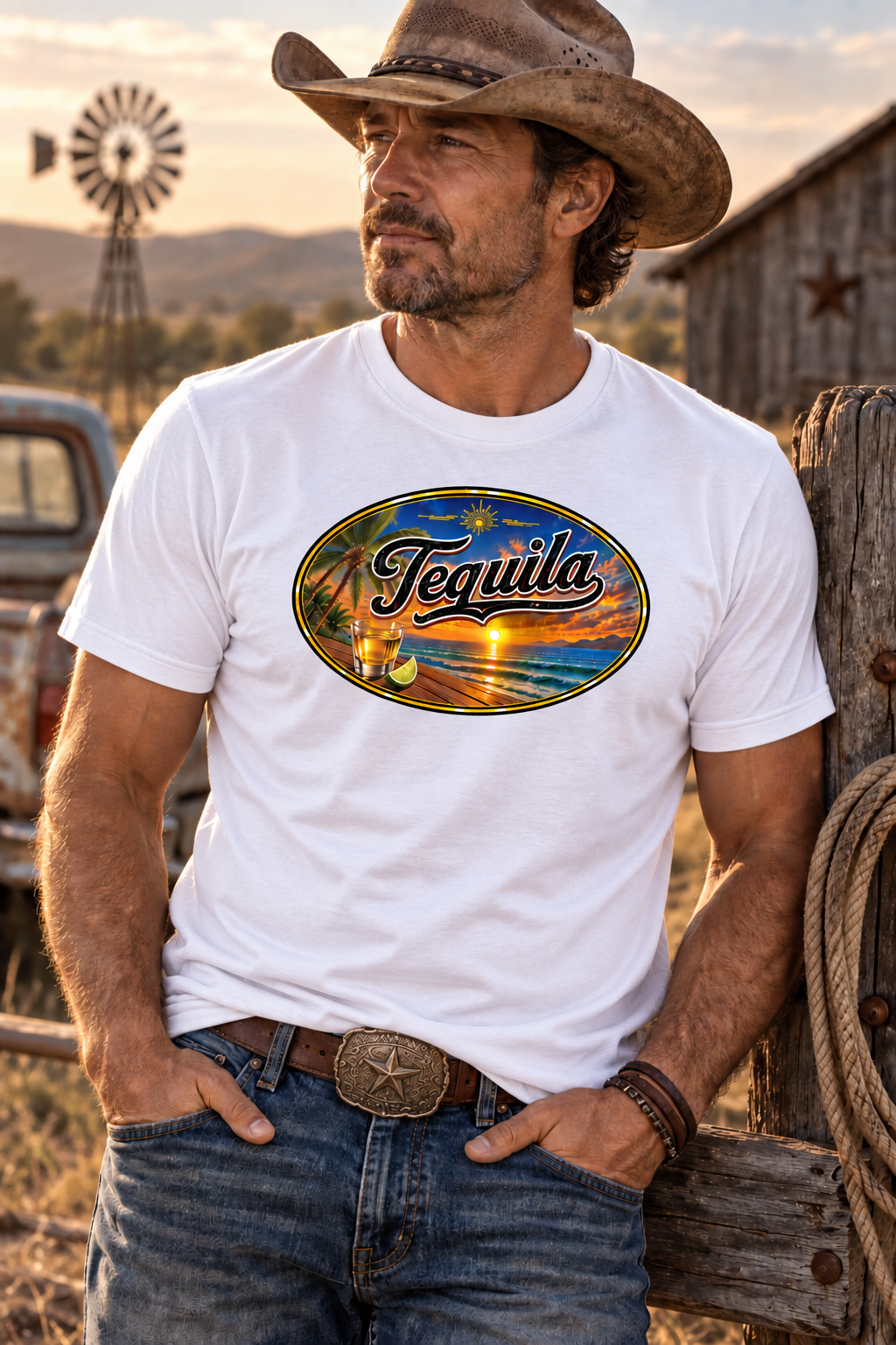 The "Tequila Sunrise" white t-shirt