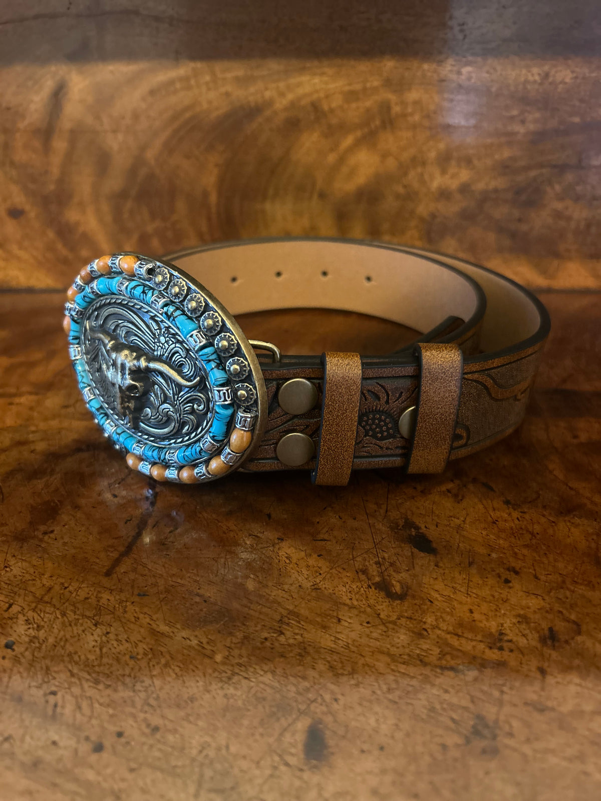 Sequin Cow Tan Belts