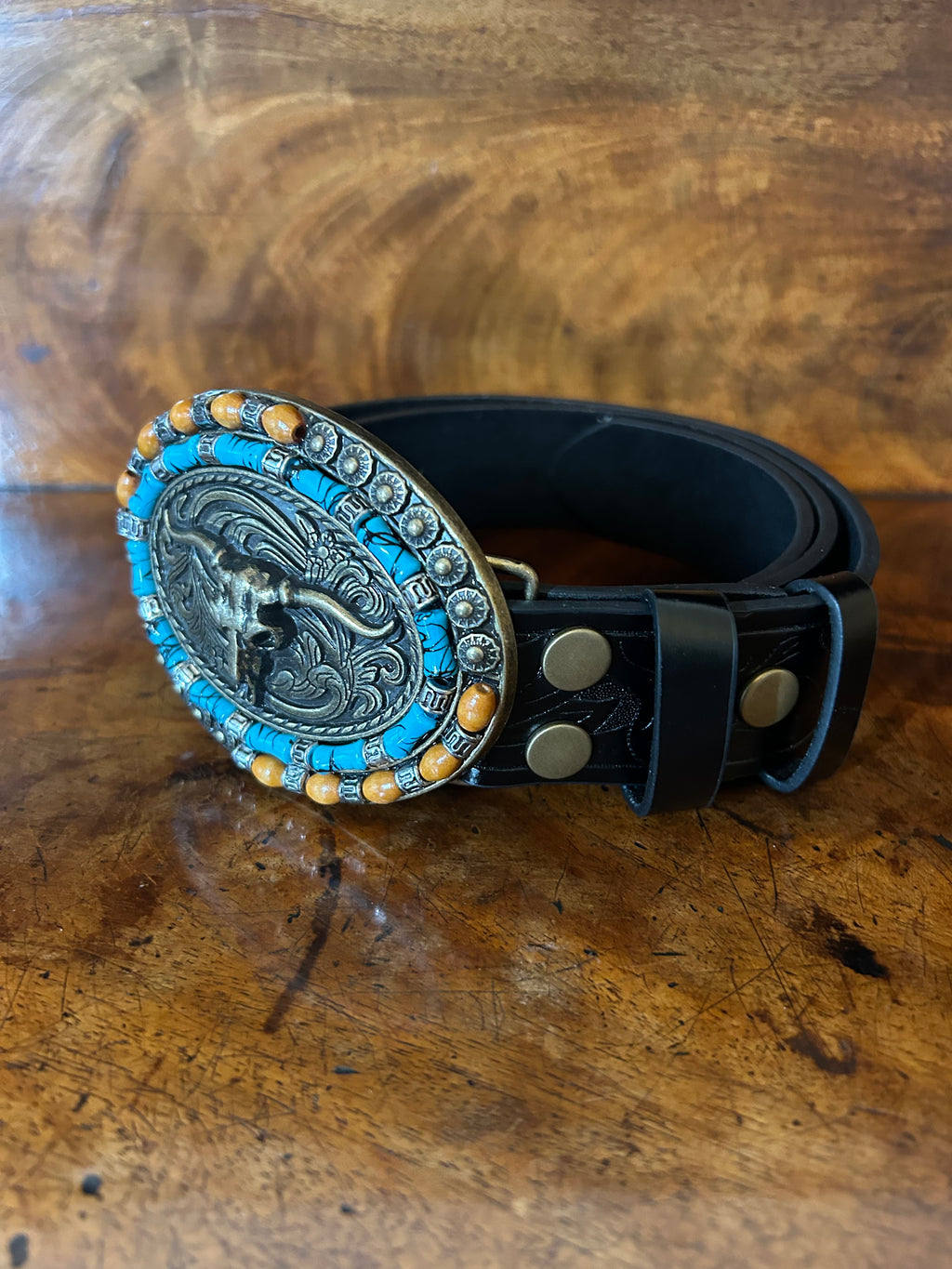 Sequin Cow Black Belt
