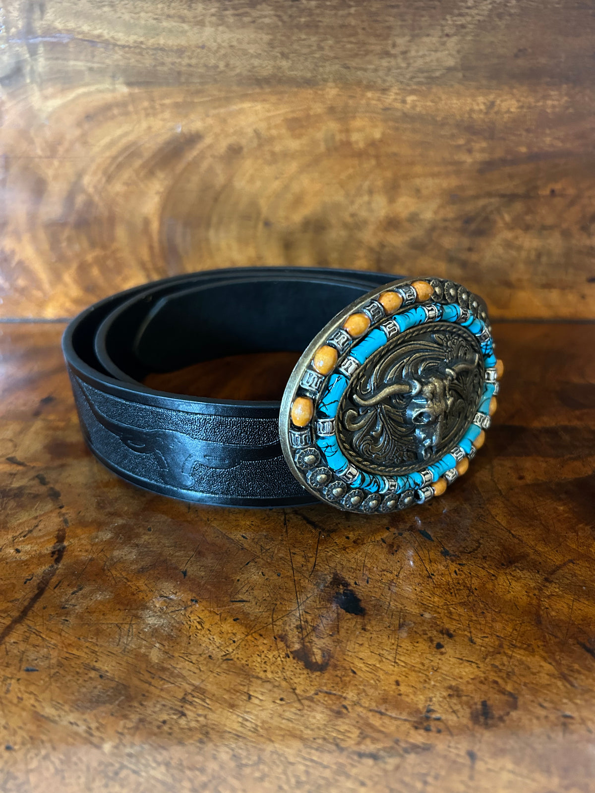 Sequin Cow Black Belt