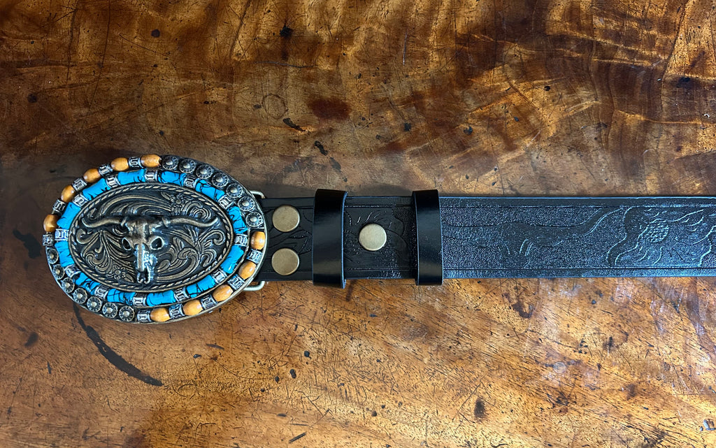 Sequin Cow Black Belt